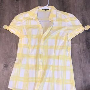 Yellow and White Flannel Short Sleeve Button Up